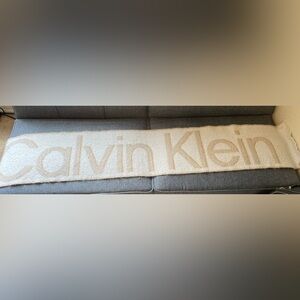 Calvin Klein Beige and Cream Logo Scarf